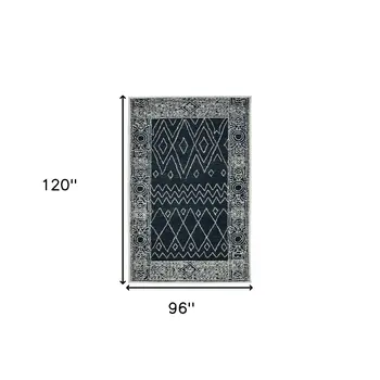 8' X 10' Charcoal And Ivory Wool Southwestern Hand Hooked Area Rug