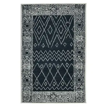 9' X 13' Charcoal And Ivory Wool Southwestern Hand Hooked Area Rug