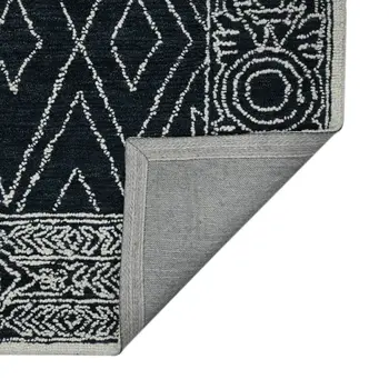 9' X 13' Charcoal And Ivory Wool Southwestern Hand Hooked Area Rug