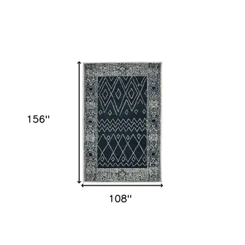 9' X 13' Charcoal And Ivory Wool Southwestern Hand Hooked Area Rug