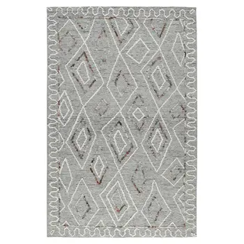 5' X 8' Gray Ivory And Rust Wool Geometric Hand Hooked Area Rug
