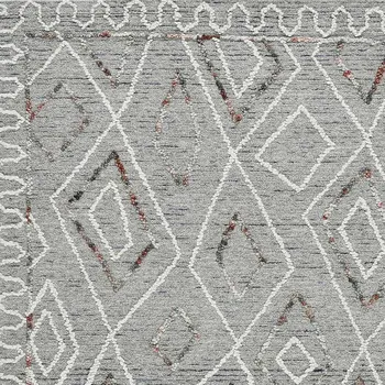 5' X 8' Gray Ivory And Rust Wool Geometric Hand Hooked Area Rug