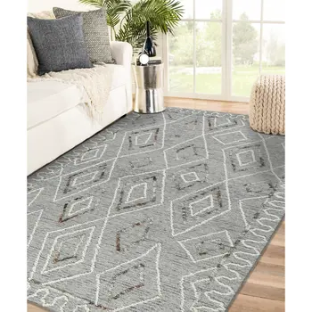 8' X 10' Gray Ivory And Rust Wool Geometric Hand Hooked Area Rug