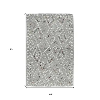 8' X 10' Gray Ivory And Rust Wool Geometric Hand Hooked Area Rug