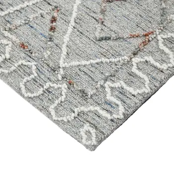 9' X 13' Gray Ivory And Rust Wool Geometric Hand Hooked Area Rug