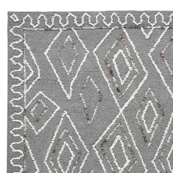 2' X 3' Dark Gray Ivory And Rust Wool Geometric Hand Hooked Area Rug