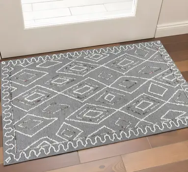 2' X 3' Dark Gray Ivory And Rust Wool Geometric Hand Hooked Area Rug