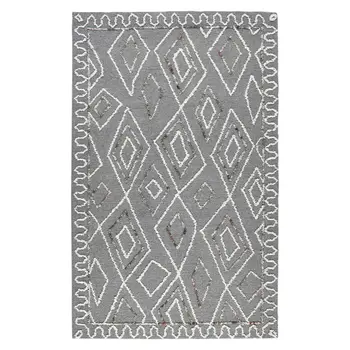5' X 8' Dark Gray Ivory And Rust Wool Geometric Hand Hooked Area Rug