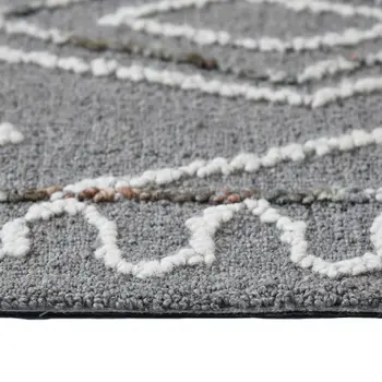 5' X 8' Dark Gray Ivory And Rust Wool Geometric Hand Hooked Area Rug