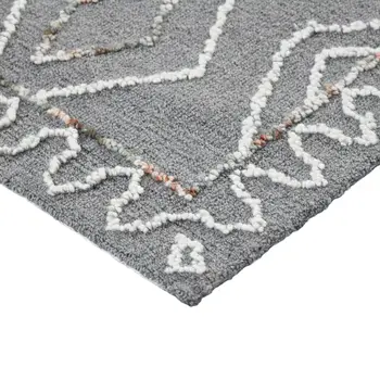 5' X 8' Dark Gray Ivory And Rust Wool Geometric Hand Hooked Area Rug