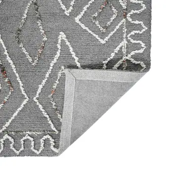 5' X 8' Dark Gray Ivory And Rust Wool Geometric Hand Hooked Area Rug