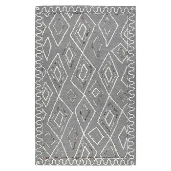 5' X 8' Dark Gray Ivory And Rust Wool Geometric Hand Hooked Area Rug