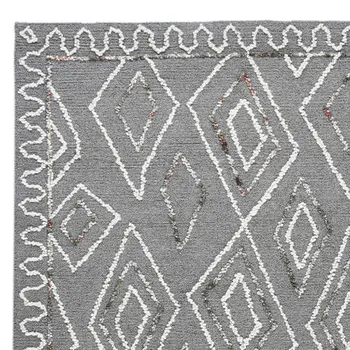 5' X 8' Dark Gray Ivory And Rust Wool Geometric Hand Hooked Area Rug