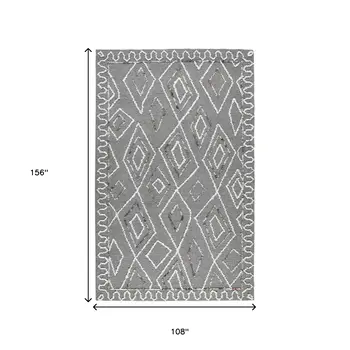 9' X 13' Dark Gray Ivory And Rust Wool Geometric Hand Hooked Area Rug