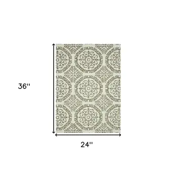 2' X 3' Ivory And Light Brown Wool Medallion Hand Hooked Area Rug