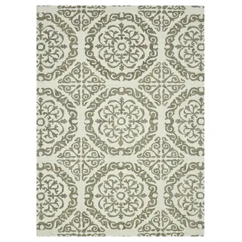 5' X 7' Ivory And Light Brown Wool Medallion Hand Hooked Area Rug