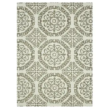 8' X 10' Ivory And Light Brown Wool Medallion Hand Hooked Area Rug