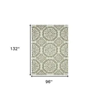 8' X 11' Ivory And Light Brown Wool Medallion Hand Hooked Area Rug
