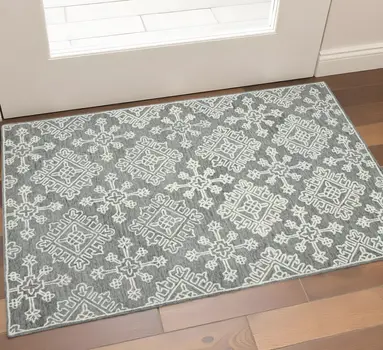 2' X 3' Gray And Ivory Wool Oriental Hand Hooked Area Rug