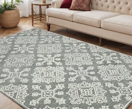 5' X 7' Gray And Ivory Wool Oriental Hand Hooked Area Rug
