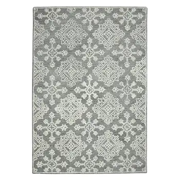 5' X 7' Gray And Ivory Wool Oriental Hand Hooked Area Rug