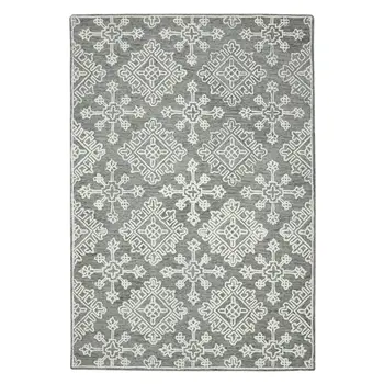 5' X 7' Gray And Ivory Wool Oriental Hand Hooked Area Rug