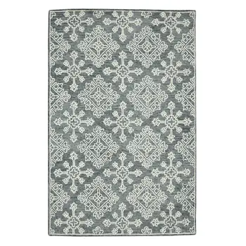 8' X 10' Dark Gray And Ivory Wool Oriental Hand Hooked Area Rug