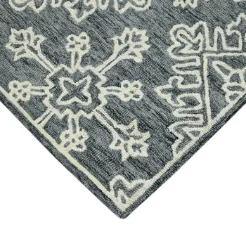 8' X 10' Dark Gray And Ivory Wool Oriental Hand Hooked Area Rug