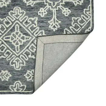 8' X 10' Dark Gray And Ivory Wool Oriental Hand Hooked Area Rug