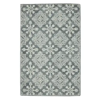 8' X 10' Dark Gray And Ivory Wool Oriental Hand Hooked Area Rug