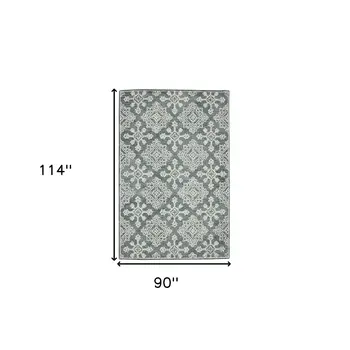 8' X 10' Dark Gray And Ivory Wool Oriental Hand Hooked Area Rug