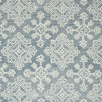 2' X 3' Sky Blue And Ivory Wool Oriental Hand Hooked Area Rug