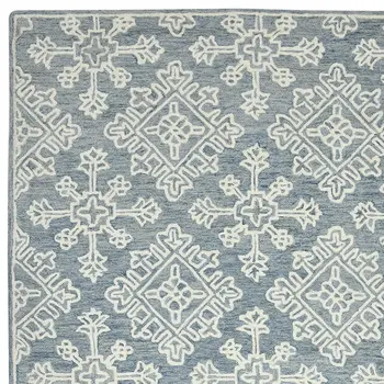 5' X 7' Sky Blue And Ivory Wool Oriental Hand Hooked Area Rug