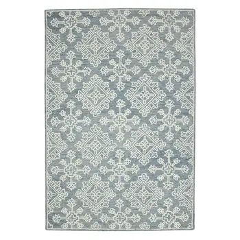 8' X 10' Sky Blue And Ivory Wool Oriental Hand Hooked Area Rug