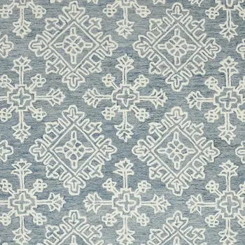 8' X 10' Sky Blue And Ivory Wool Oriental Hand Hooked Area Rug