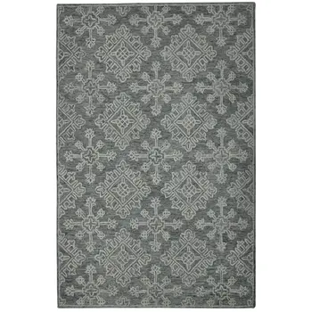 5' X 7' Graphite And Gray Wool Oriental Hand Hooked Area Rug