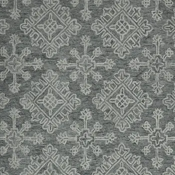 5' X 7' Graphite And Gray Wool Oriental Hand Hooked Area Rug