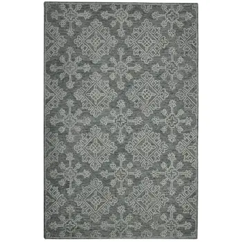 8' X 10' Graphite And Gray Wool Oriental Hand Hooked Area Rug