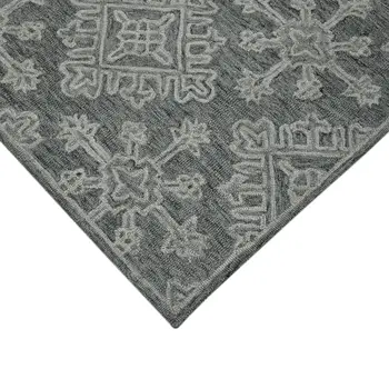 8' X 10' Graphite And Gray Wool Oriental Hand Hooked Area Rug
