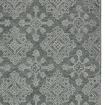 8' X 10' Graphite And Gray Wool Oriental Hand Hooked Area Rug