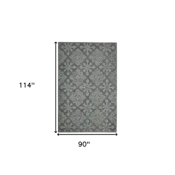 8' X 10' Graphite And Gray Wool Oriental Hand Hooked Area Rug