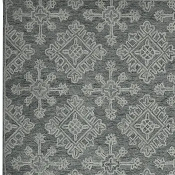 8' X 11' Graphite And Gray Wool Oriental Hand Hooked Area Rug