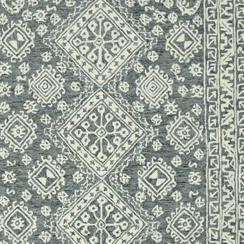 2' X 3' Slate Gray And Ivory Wool Oriental Hand Hooked Area Rug
