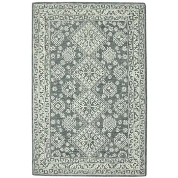 5' X 7' Slate Gray And Ivory Wool Oriental Hand Hooked Area Rug