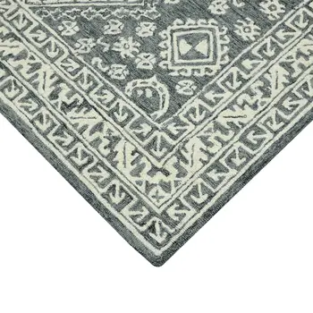 8' X 10' Slate Gray And Ivory Wool Oriental Hand Hooked Area Rug