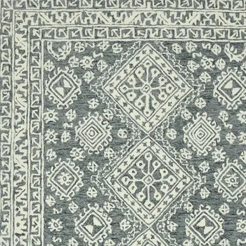 8' X 10' Slate Gray And Ivory Wool Oriental Hand Hooked Area Rug