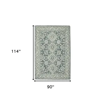 8' X 10' Slate Gray And Ivory Wool Oriental Hand Hooked Area Rug