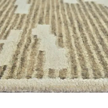 5' X 8' Beige And Brown Wool Abstract Hand Hooked Area Rug
