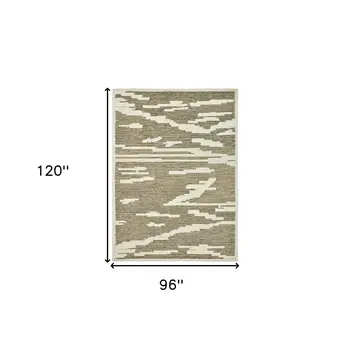 8' X 10' Beige And Brown Wool Abstract Hand Hooked Area Rug
