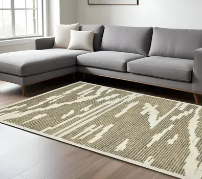 8' X 10' Beige And Brown Wool Abstract Hand Hooked Area Rug